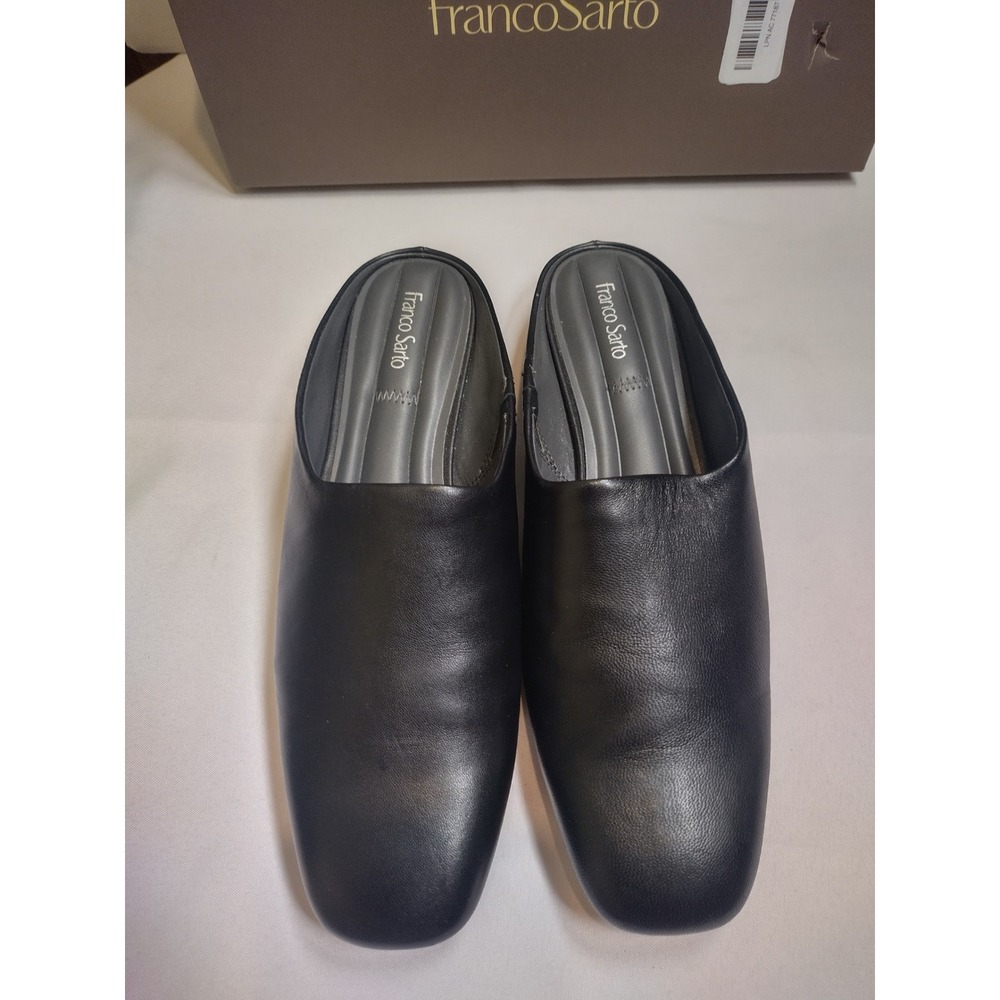 Franco Sarto L-Daley Black Leather Mules Square Toe Slip On Loafer Womens 9 M